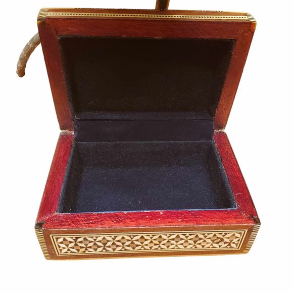Vintage 1950s Handmade Pearl Bone Wood Inlaid Marquetry Jewelry Box - Picture 6 of 9